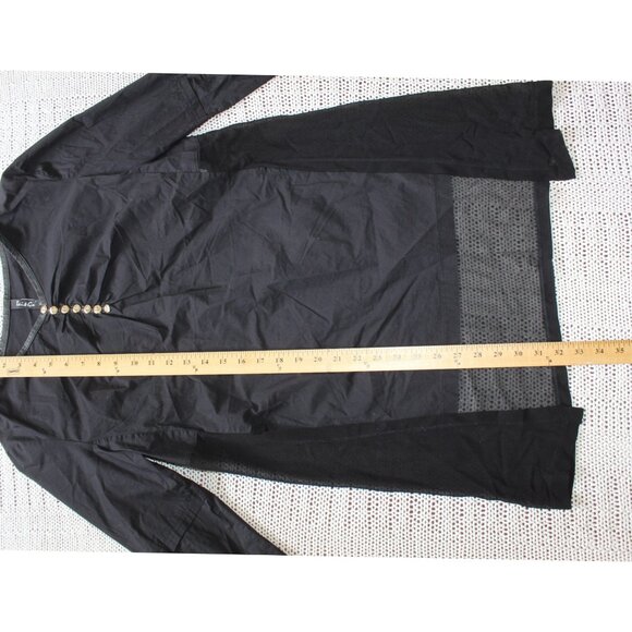 Tai & Gu Black Top Size M Leather & Mesh details Goth Y2K Rock Punk Blouse Silk - Picture 3 of 9